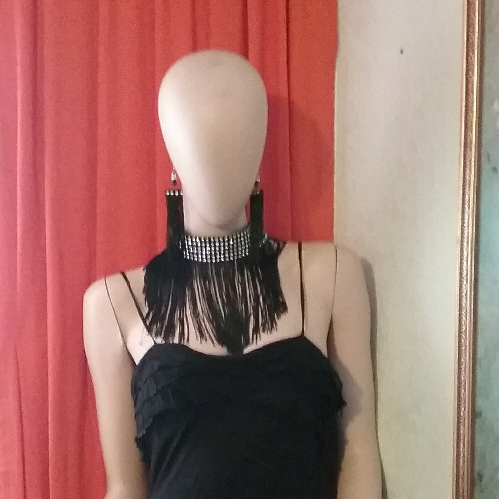Black rhinestone fringed jewelry